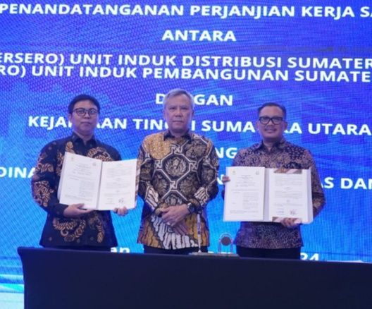 Kejati Sumut Tandatangani MoU Bidang Datun dengan PT PLN UID Sumut dan PT Pelindo