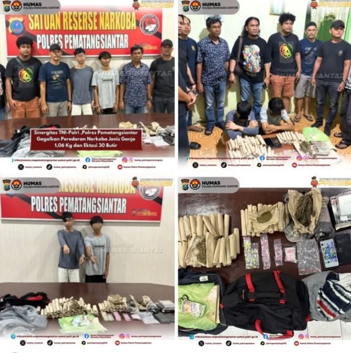Sinergitas TNI-Polri, Polres Pematangsiantar Gagalkan Peredaran Nerkoba Jenis Ganja 1,06 Kg dan Ektasi 30 Butir