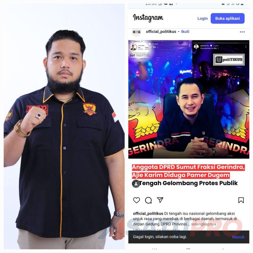Viral Postingan Dugem Ajie Karim,  Ade Rinaldy Tanjung Minta  Dipecat Dari DPRD PROVSU Dan Partai Gerindra