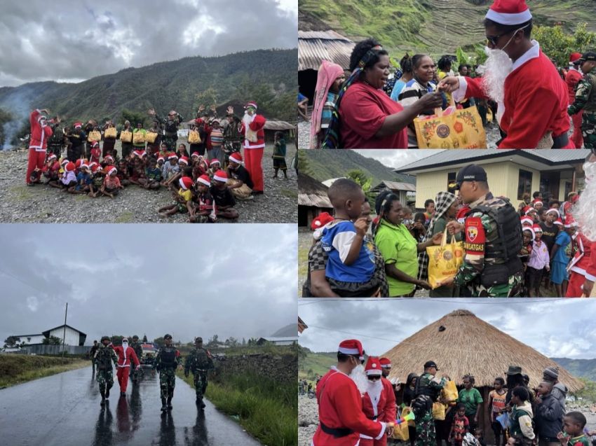 Santa Claus Beraksi di Papua, Mobil Natal Satgas Yonif 743 Tebar Sukacita di Kota Mulia