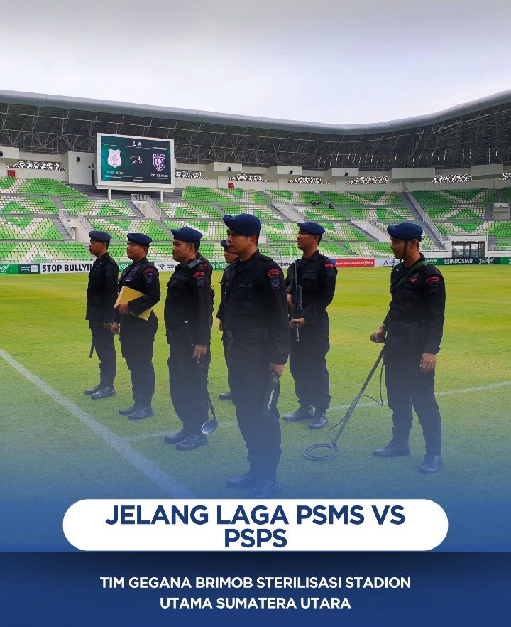 Jelang Laga PSMS vs PSPS, Tim Gegana Brimob Sterilisasi Stadion Utama Sumatera Utara