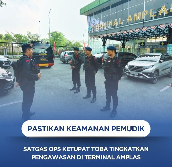 Berikan Rasa Aman Pemudik Lebaran di Kampung, Polisi Berjaga Jaga di Terminal Amplas Medan