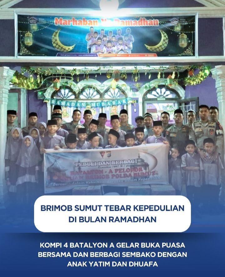 Brimob Poldasu Buka Bersama Dengan Anak Yatim dan Kaum Dhuafa Bagikan Sembako