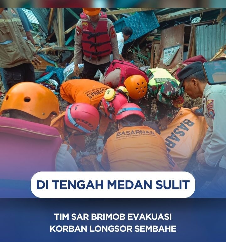 Tim SAR Brimob Evakuasi Korban Longsor Sembahe