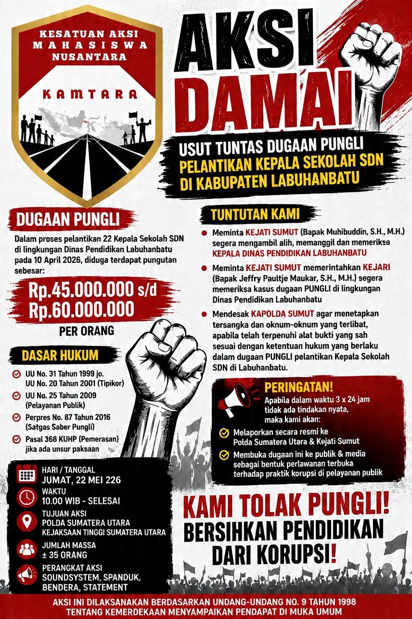 Kamtara Minta APH Usut Dugaan Pungli Pelatihan Puluhan Kepsek di Labuhan Batu