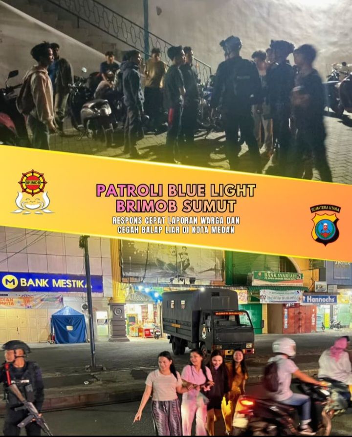 Patroli Blue Light Brimob Sumut, Respons Cepat Laporan Warga dan Cegah Balap Liar di Kota Medan
