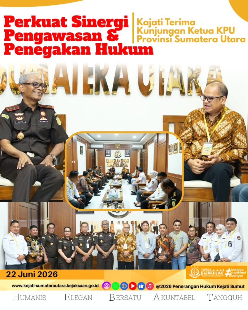 Perkuat Sinergi Pengawasan & Penegakan Hukum, Kajati Terima Kunjungan Ketua KPU Provinsi Sumatera Utara