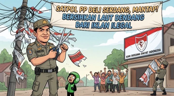 DPP FROMPER Apresiasi Satpol PP Deli Serdang Atas Penertiban Reklame Irian Supermarket di Laut Dendang