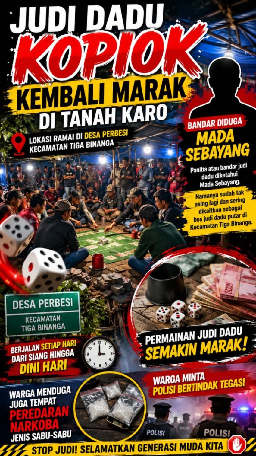 Warga Resah, Judi Dadu Kopiok &ldquo;Mada Sebayang&rdquo; di Desa Perbesi Kecamatan Tiga Binanga Kembali Ramai, APH Tutup Mata