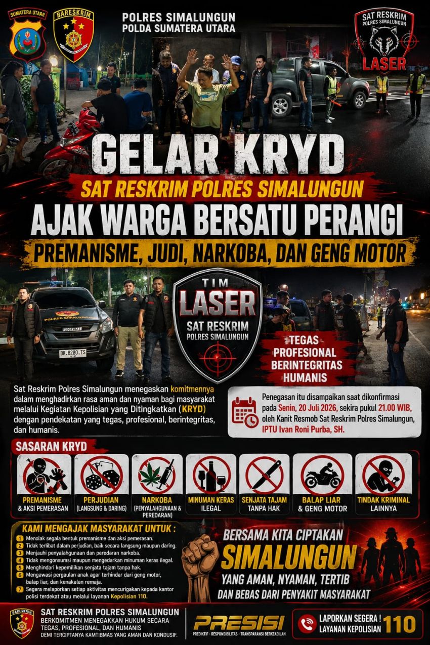 Gelar KRYD, Sat Reskrim Polres Simalungun Ajak Warga Bersatu Perangi Premanisme, Judi, Narkoba, dan Geng Motor