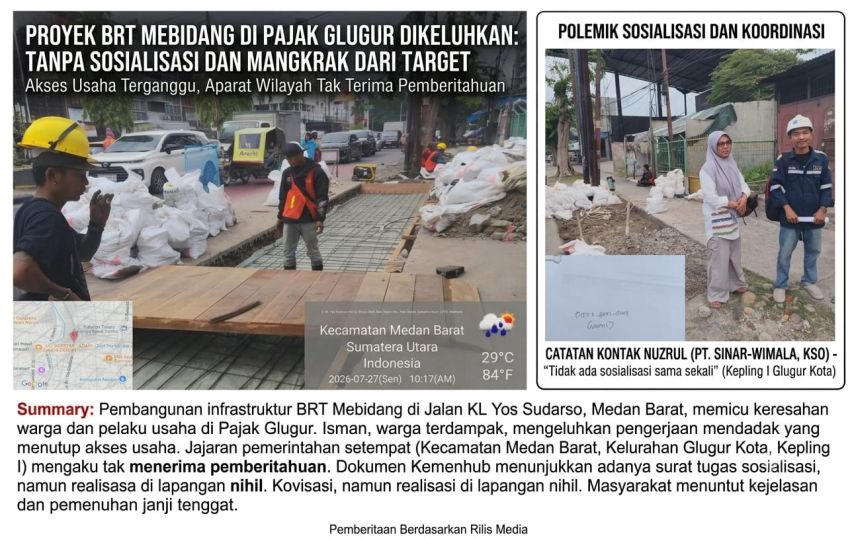 Proyek BRT Mebidang di Pajak Glugur Dikeluhkan: Tanpa Sosialisasi dan Mangkrak dari Target