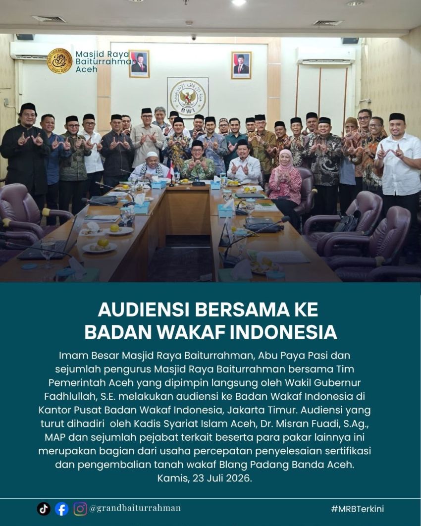 Bersama Ulama, Wagub Aceh Datangi BWI Pusat Bahas Wakaf Blang Padang