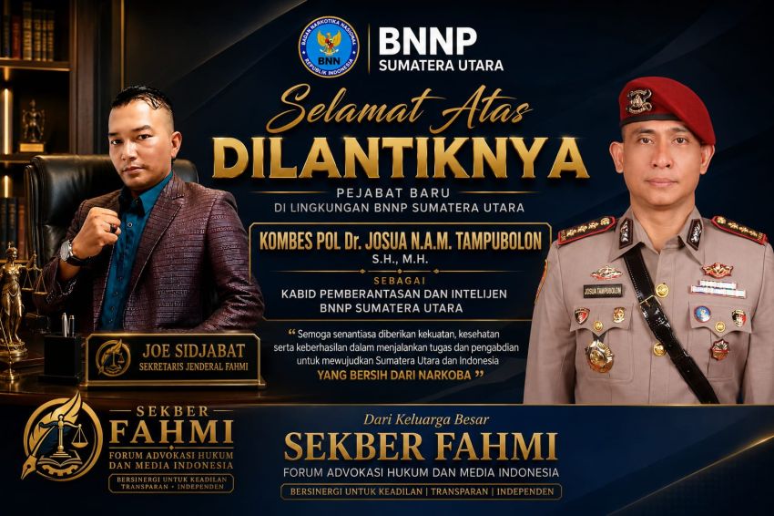 SEKBER FAHMI Ucapkan Selamat atas Dilantiknya Kombes Pol Dr. Josua Tampubolon sebagai Kabid Pemberantasan dan Intelijen BNNP Sumut
