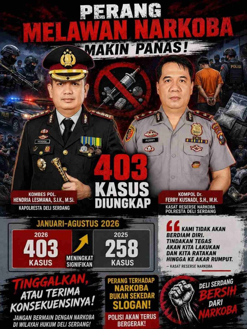Komitmen Tanpa Kompromi: Polresta Deli Serdang Berhasil Ungkap 403 Kasus Narkoba
