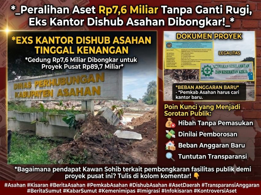 Peralihan Aset Rp7,6 Miliar ke Kementerian Diprotes, Eks Kantor Dishub Asahan Tinggal Puing