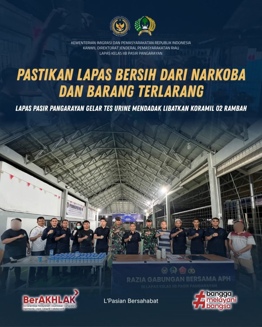 Pastikan Lapas Bersih dari Narkoba dan Barang Terlarang, Lapas Pasir Pangarayan Gelar Tes Urine Mendadak Libatkan Koramil 02 Rambah