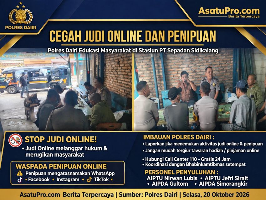 Cegah Judi Online dan Penipuan Online, Sat Binmas Polres Dairi Edukasi Warga di Stasiun PT Sepadan Sidikalang