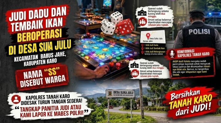Kapolres Tanah Karo Didesak Turun Tangan Usut Judi Dadu dan Tembak Ikan di Barus Jahe: "Jika Tak Mempan, Kami Lapor Mabes Polri!"