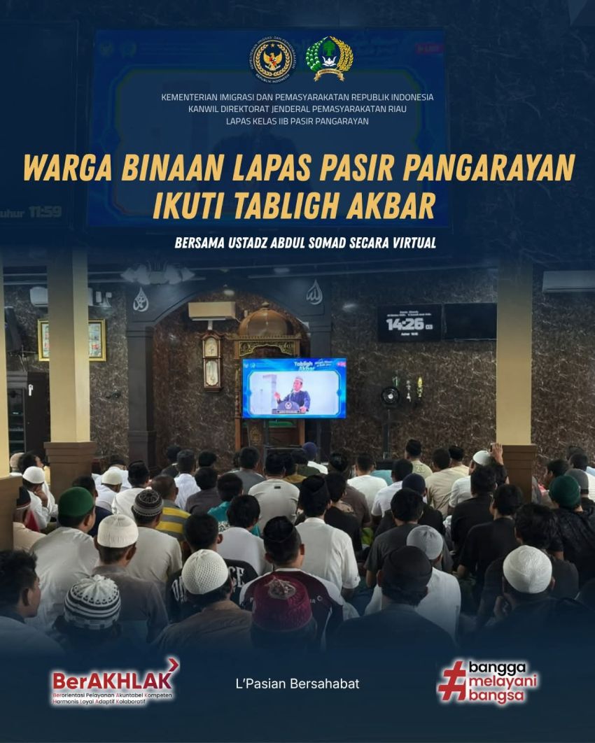Warga Binaan Lapas Pasir Pangarayan Ikuti Tabligh Akbar Bersama Ustadz Abdul Somad Secara Virtual